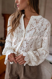 Fashionable Lace Long-sleeved Casual Button-down Shirt