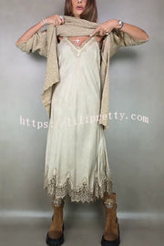 Fashionable V-neck Suspender Lace Splicing Casual Midi Dress