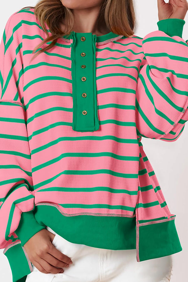 Fashion Striped Print Loose Casual Long-sleeved Top