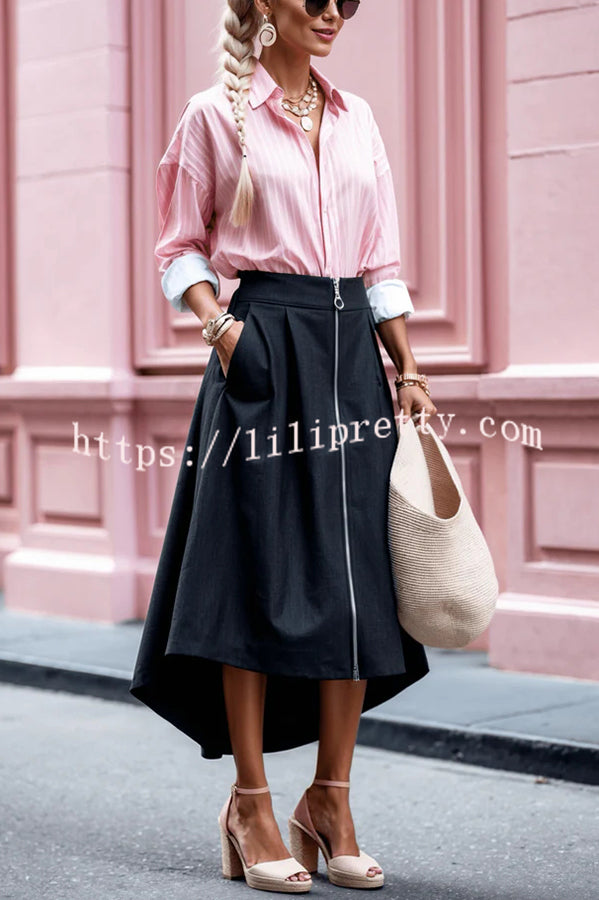 Effortless Charm Printed Button Down Long Sleeve Relaxed Blouse