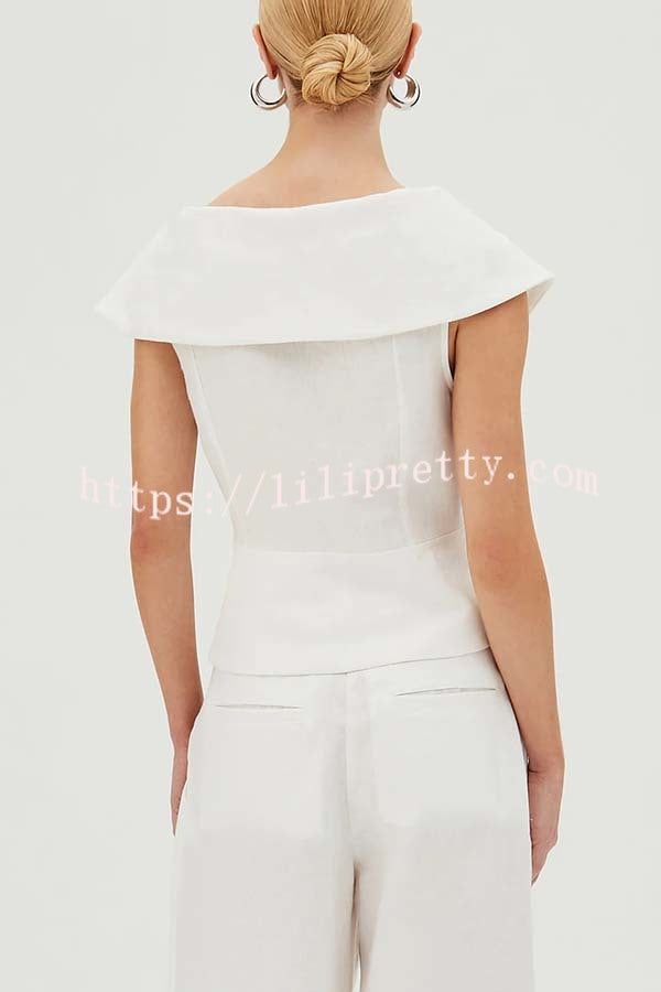 Velena Linen Blend Button Up Lapel Top and High Rise Pocket Wide Leg Pants Set