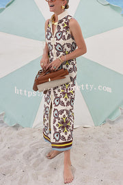Unique Print Sleeveless Button Resort Midi Dress