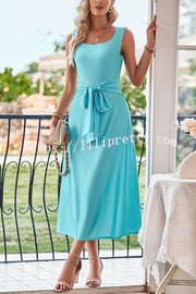 Lilipretty® Fresh and Sweet Solid Color Lace Up with Slits Midi Dress