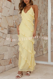 Lilipretty® Radiant As Always Ruffle Detail Halter Neck Maxi Dress