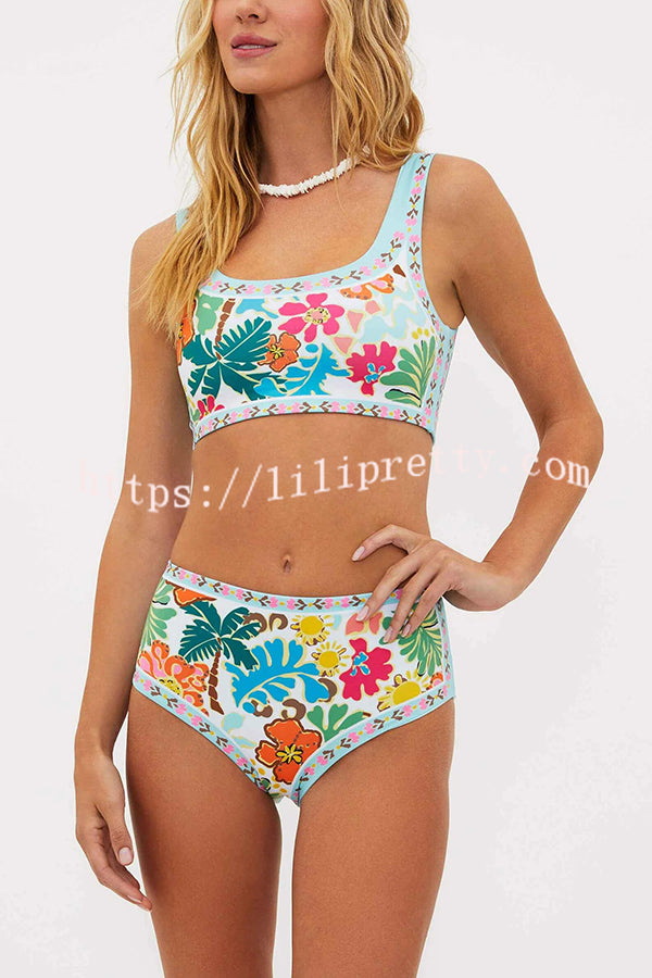 Lilipretty® Tropical Sands Floral Unique Print Stretch Bikini Swimsuit
