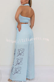 Ferrie Linen Blend Unique Print Tie-up Smocked Vest and High Rise Pocket Loose Pants Set