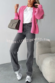 Solid Color V-neck Long-sleeved Casual Knitted Cardigan