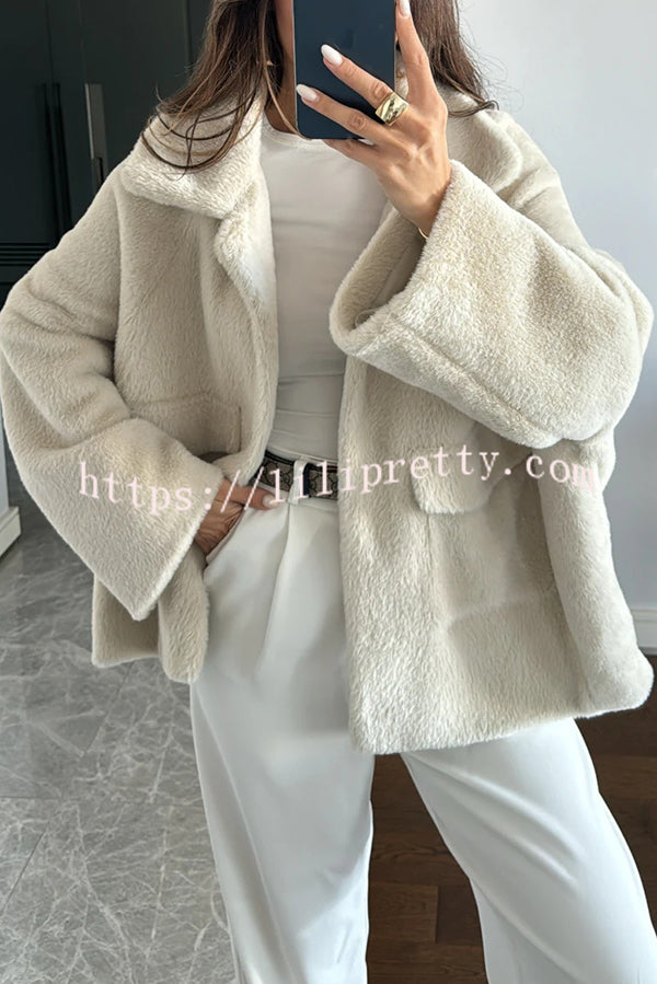 Fashion Lapel Long Sleeve Loose Furry Coat