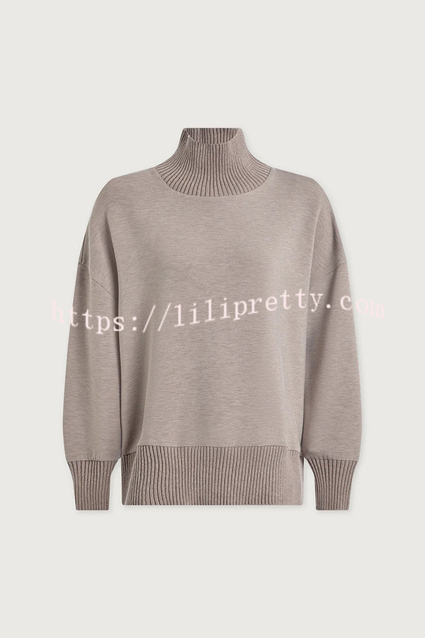 Berner High-Neck Long Sleeve Side Zipper Sweatshirt and Elastic Waist Pocketed Loose Pants Set