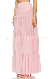 Stunning Chiffon Elastic Waist Layered A-line Maxi Skirt