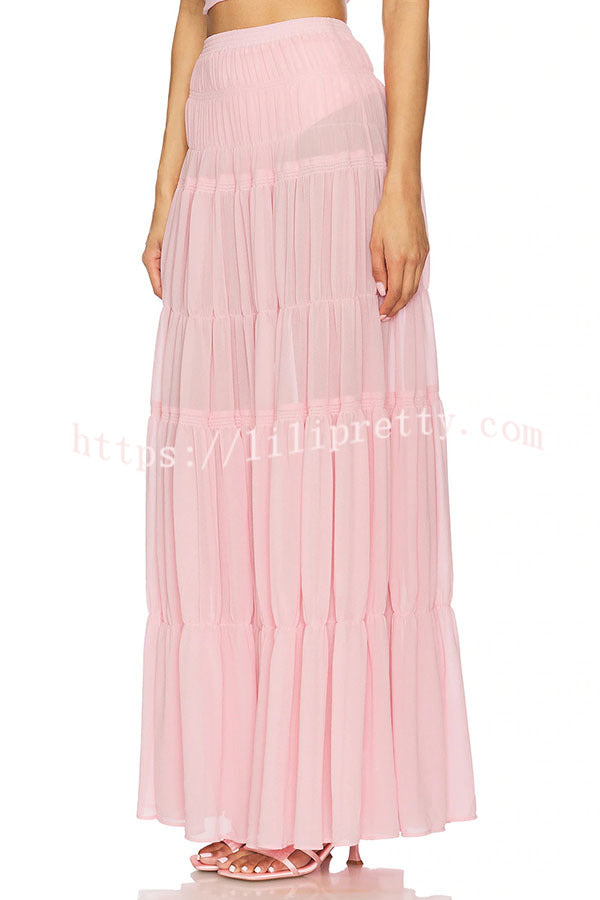 Stunning Chiffon Elastic Waist Layered A-line Maxi Skirt