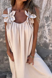 Solid Floral Embellished Sleeveless Loose Maxi Dress