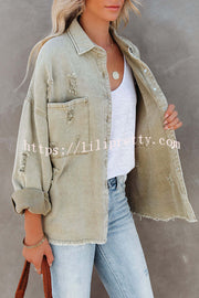 Stylish Lapel Long Sleeve Ripped Denim Jacket