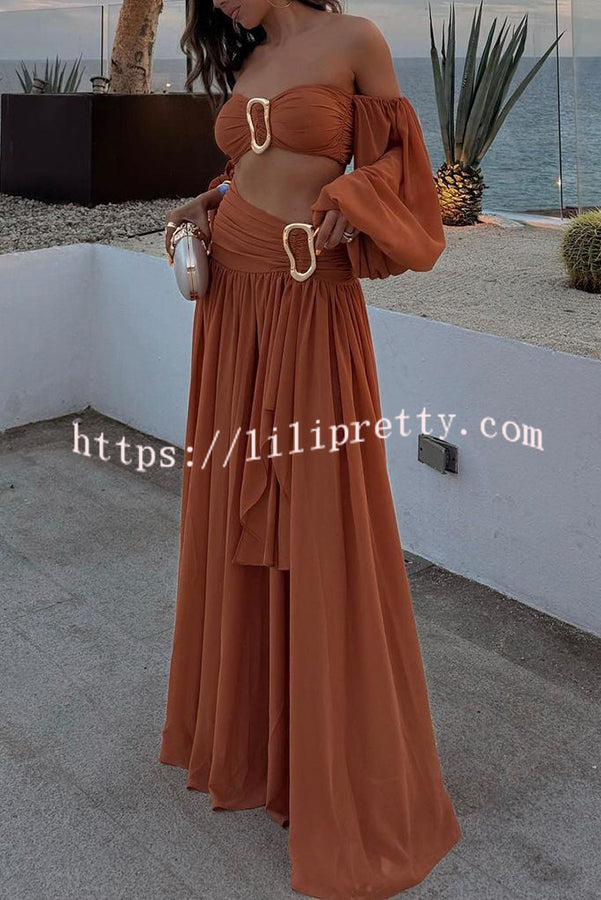 Vacation Chic Chiffon High Rise Flowy Asymmetrical Drape Maxi Skirt