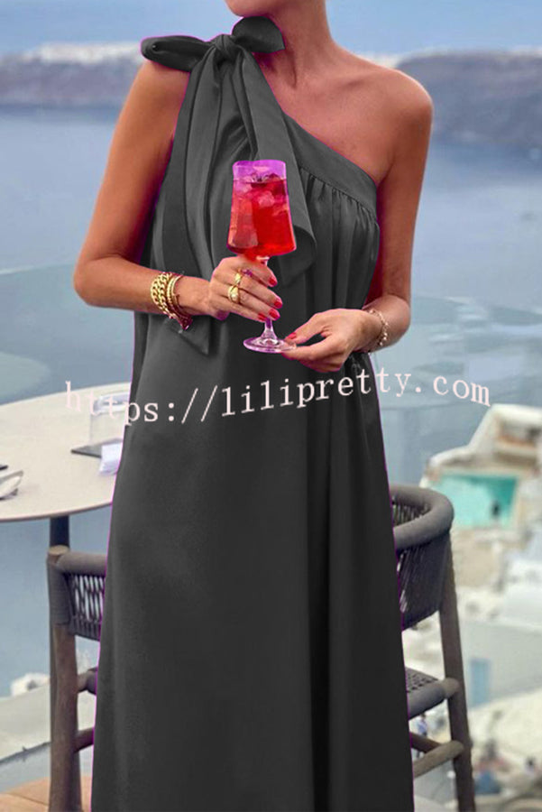 Lilipretty® Beach Party Satin One Shoulder Bow Detail Loose Maxi Dress