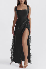 Lilipretty Ultra-sexy Silhouette Ruffle High Slit Lightweight Maxi Dress