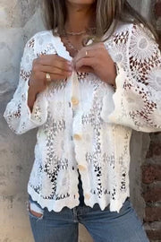 Fashion Hollow Lace Casual Long Sleeve Cardigan
