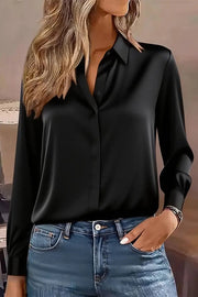 Solid Color Long-sleeved Button-down Casual Shirt