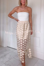 Casie See Through Circle Embroidery Elastic Waist Tassle Hem Maxi Skirt