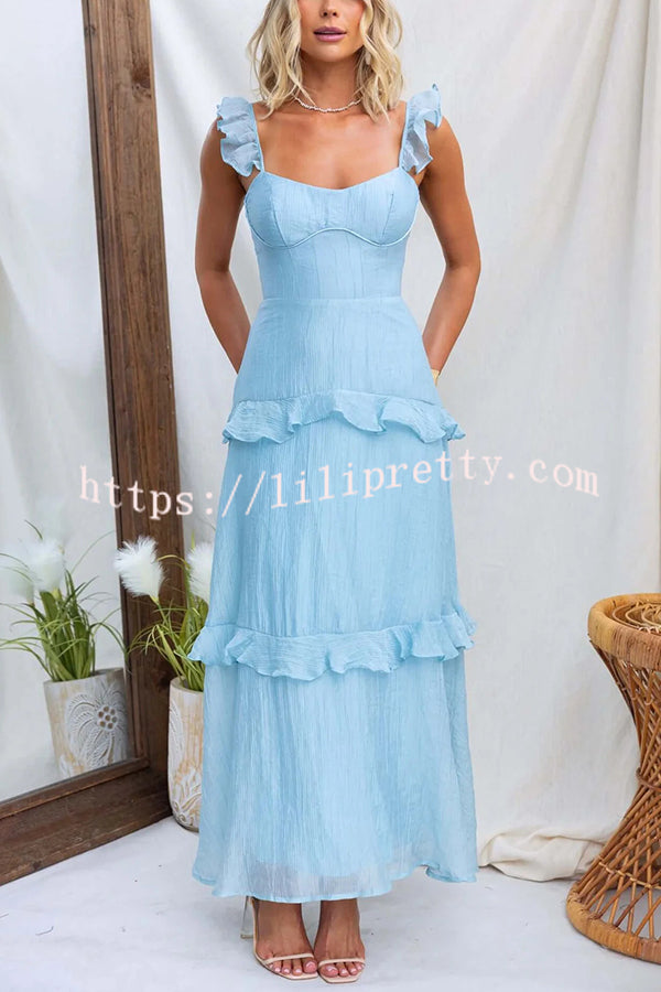 Solid Color Halter Backless Tie Elegant Ruffle Maxi Dress