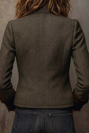 Vintage Herringbone Velvet Trim Casual Long-sleeved Blazer