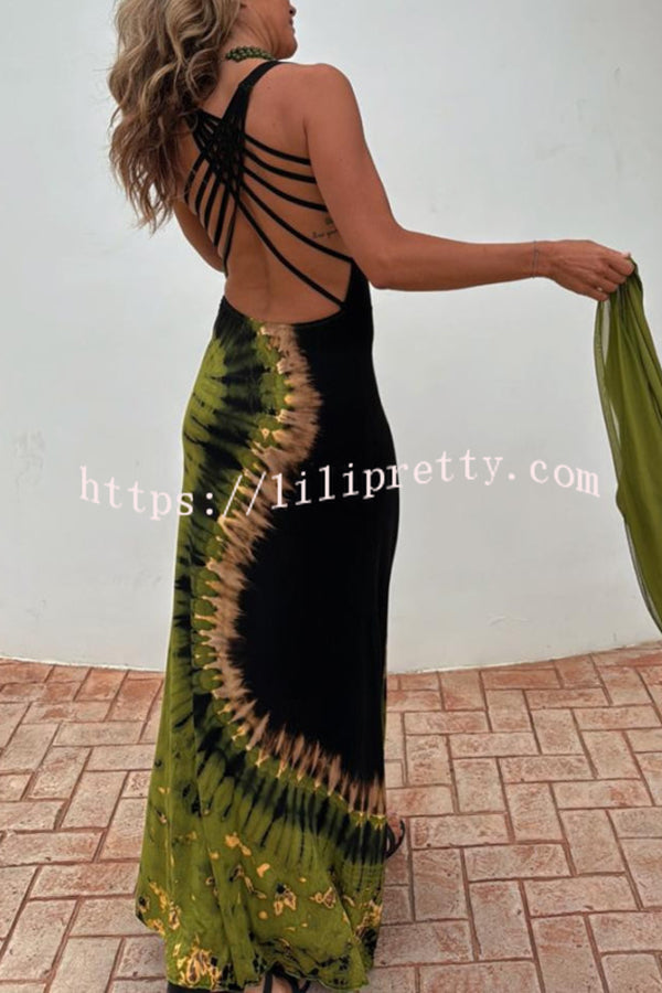 Summer Adventures Tie-dye Print Back Lace-up Stretch Maxi Dress