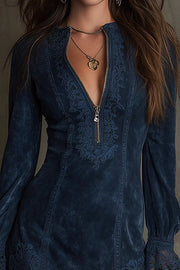 Elegant Embroidered Lace Patchwork Slim-fit Mini Dress