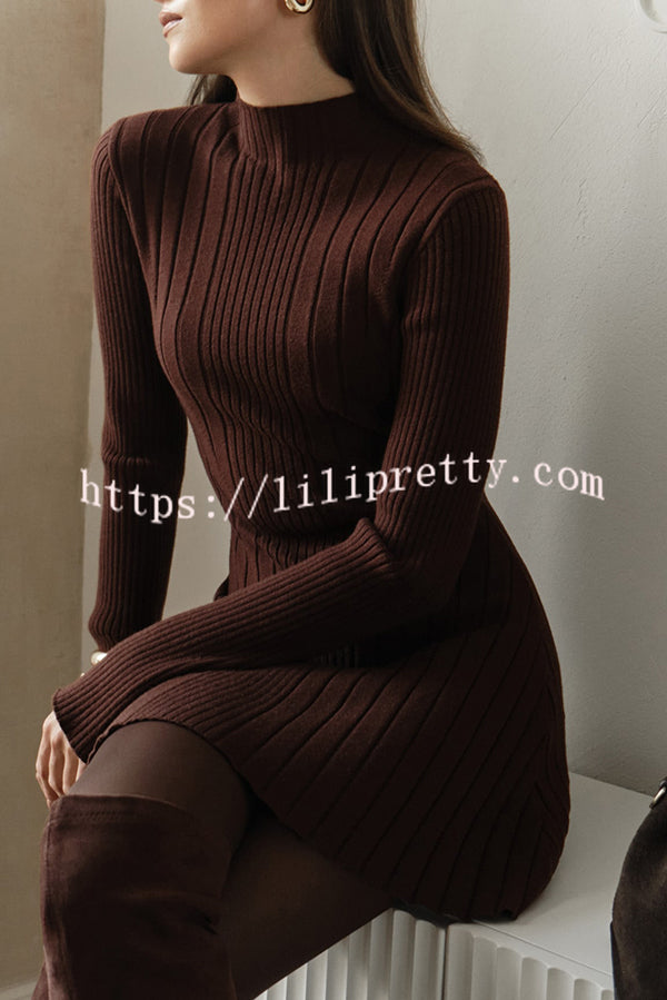 Solid Color Long-sleeved Slim-fit Elegant Knitted Mini Dress