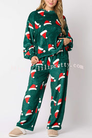 Christmas Printed Crew Neck Long Sleeve Top and Elastic Waist Loose Pants Set