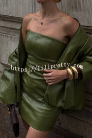 Sexy Tube Top Back Zipper Slim Leather Mini Dress