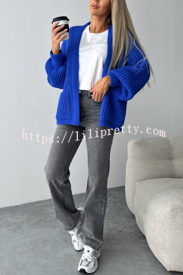 Solid Color V-neck Long-sleeved Casual Knitted Cardigan