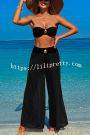 Solid Color Loose Metal Buckle Beach Pants