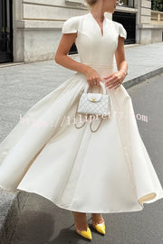 Solid Color V-neck Waist Elegant Full Hem Maxi Dress