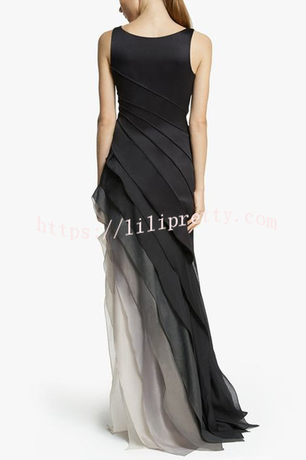 Elegant and Mysterious Tulle Gradient Cascading Design Gown Maxi Dress