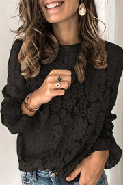 Fashionable Hollow Lace Trumpet Sleeve Casual Top