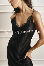 Elegant Splicing Lace Suspenders V-neck Sexy Slit Maxi Dress