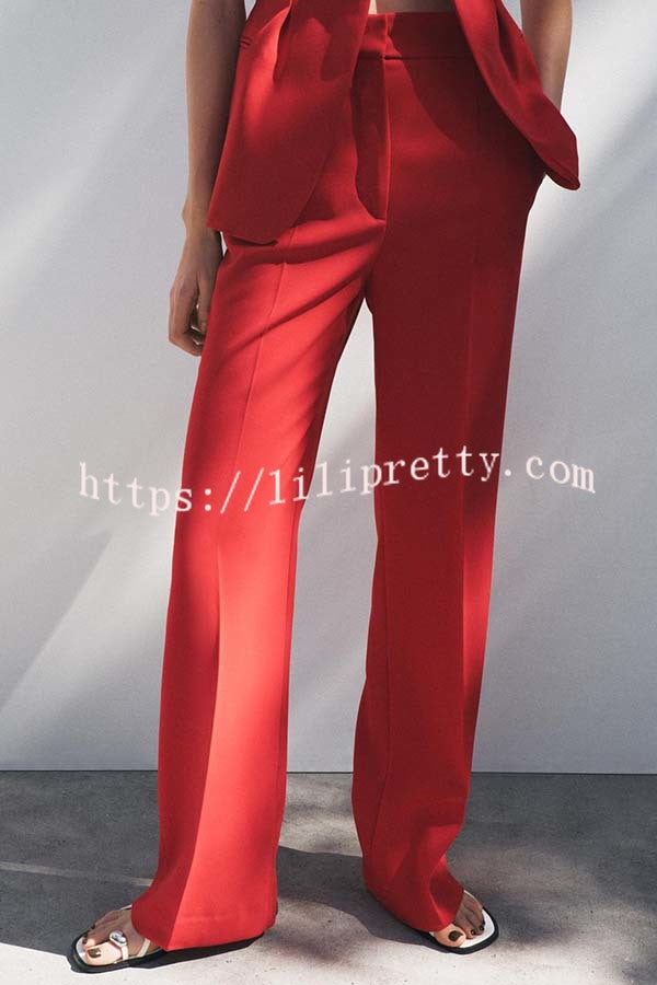 Keep It Classic V-neck Belted Vest and Mid Rise Pocket Wide Leg Pants Set