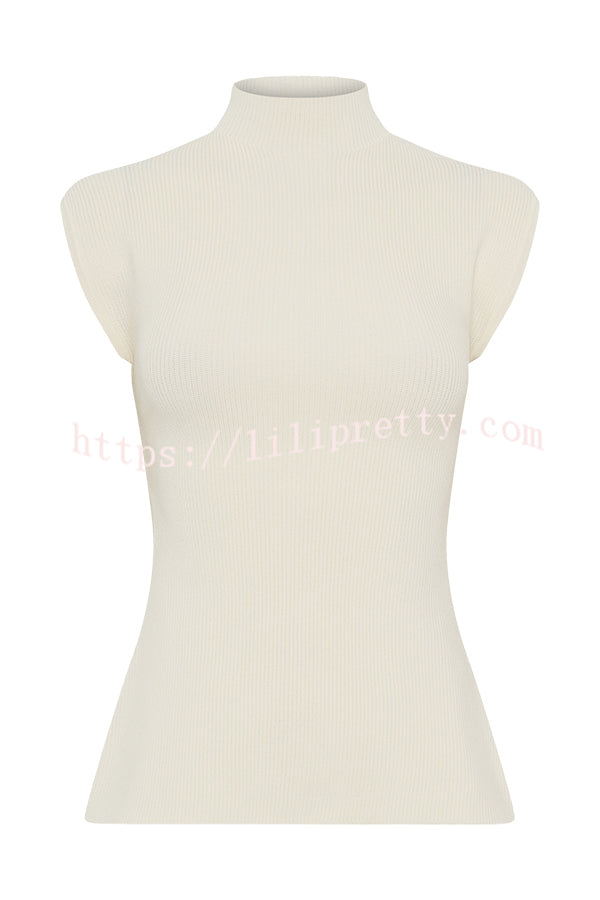 Effortless Chic Ribbed Knit High Neck Open Back Stretch Top