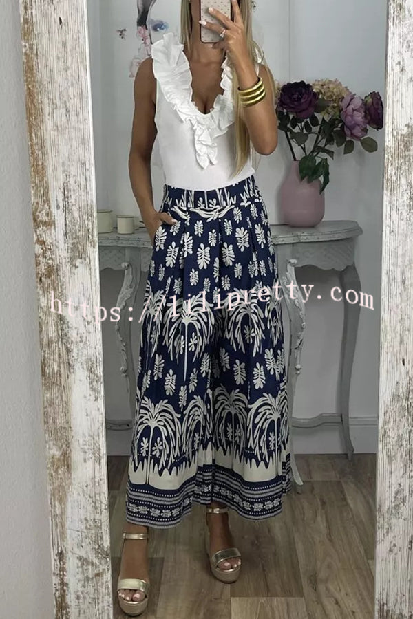 Unique Print Elastic Waist Loose Pocket Holiday Wide Leg Pants