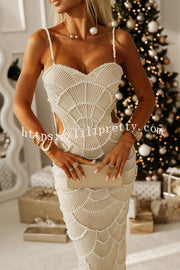 Own It Pearl Sequin Embellished Sexy Backless Cutout Strap Maxi Dress