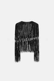 Party Crasher Layered Sequined Tassels Long Sleeve Loose Jacket