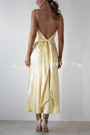 Satin Elegant Sling Backless Lace-Up Midi Dress