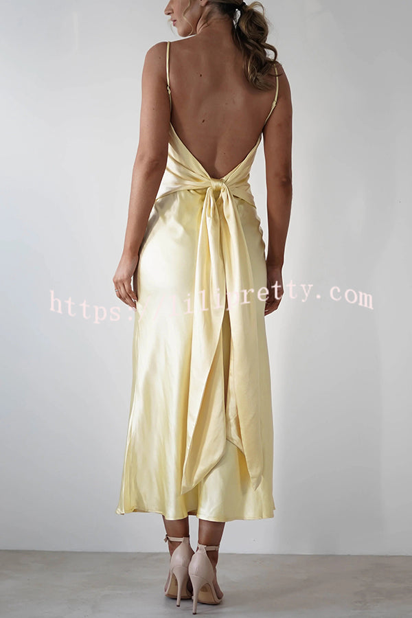 Satin Elegant Sling Backless Lace-Up Midi Dress