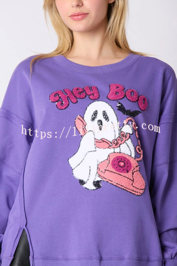 Halloween Cartoon Ghost Sequin Loose Casual Sweatshirt