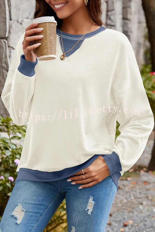 Fashionable Contrasting Color Loose Long-sleeved Casual Sweatshirt