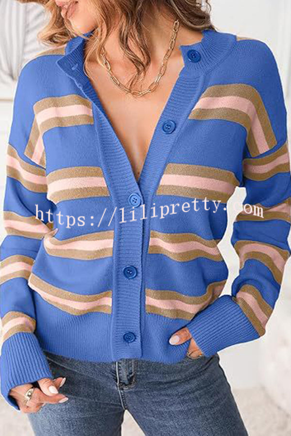 Colorblock Striped Knitted Long-sleeve Cardigan