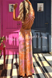 La Bamba Tie-dye Print Back Lace-up Stretch Maxi Dress
