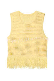Solid Color Round Neck Sleeveless Hollow Tassel Loose Vest