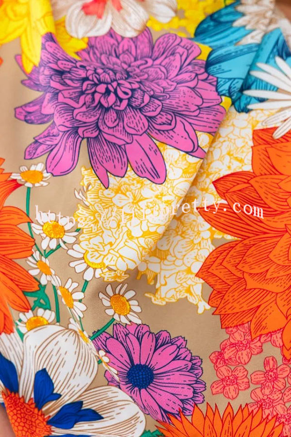 Lilipretty Happiness Always Floral Print Asymmetric Neck Elastic Waist Party Maxi Dress