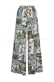 Terrace View Off Shoulder Tie Loose Top and Elastic Waist Unique Print Loose Pants Set